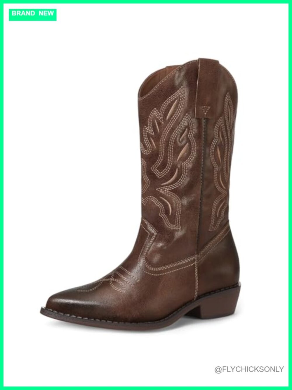 Women's Mid Calf Cowboy Boots Chunky Block Heel Embroidered Western Cowgirl